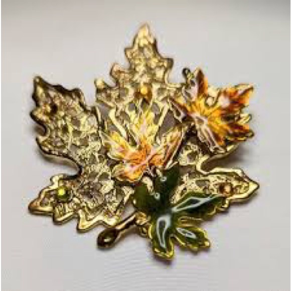 Vintage Kenneth Cole Gold Tone Enamel Maple Leaf Brooch w Autumn Leaves - Picture 4 of 5